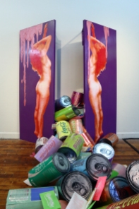 Sugar Void, 80″ x 60″ x 24″, mixed media: wood, paint, screenprints on paper, polyarylic, acrylic and mica powder paint pour, 2013. Tastier, Space 1026, Philadelphia, PA.