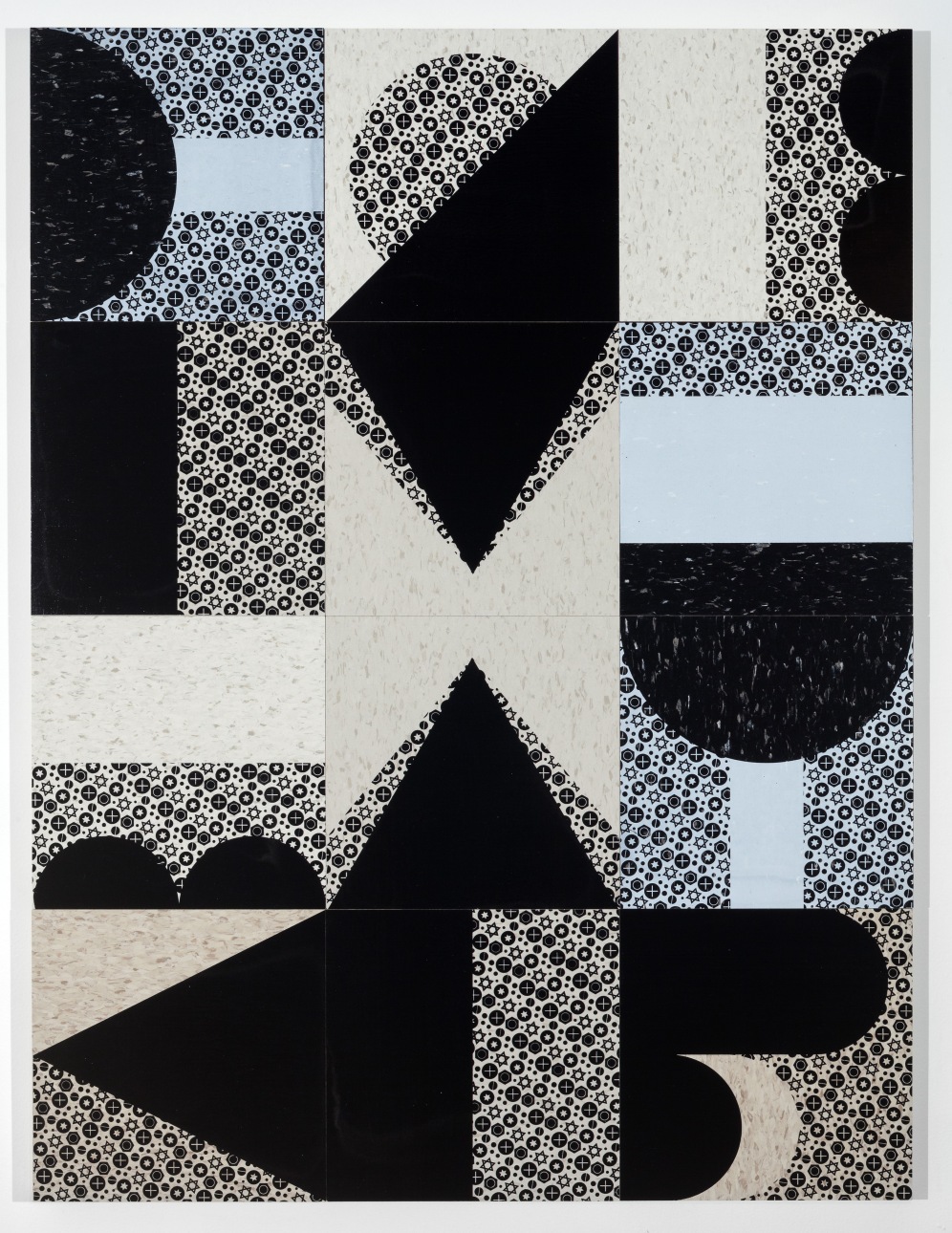 Clutch, 36" x 48", screenprints on compositive vinyl tile and wood panel, 2019.
