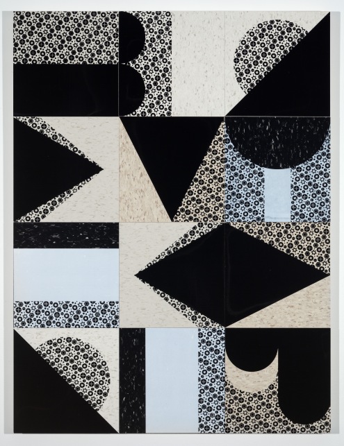Lug, 36" x 38", screenprints on composite vinyl tile, wood panel, 2019.